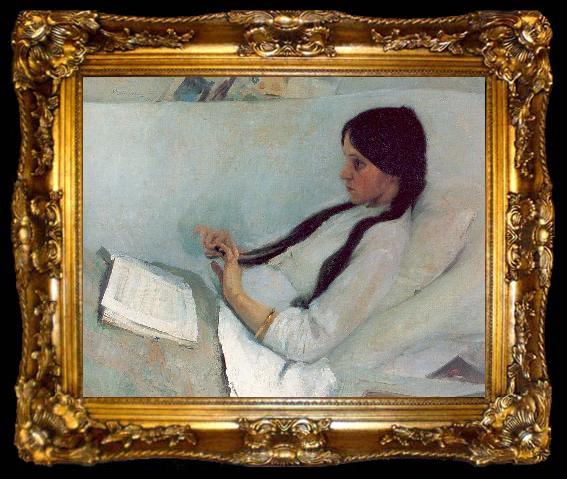 framed  Maliavin, Philip Portrait of Elizaveta Martynova, ta009-2